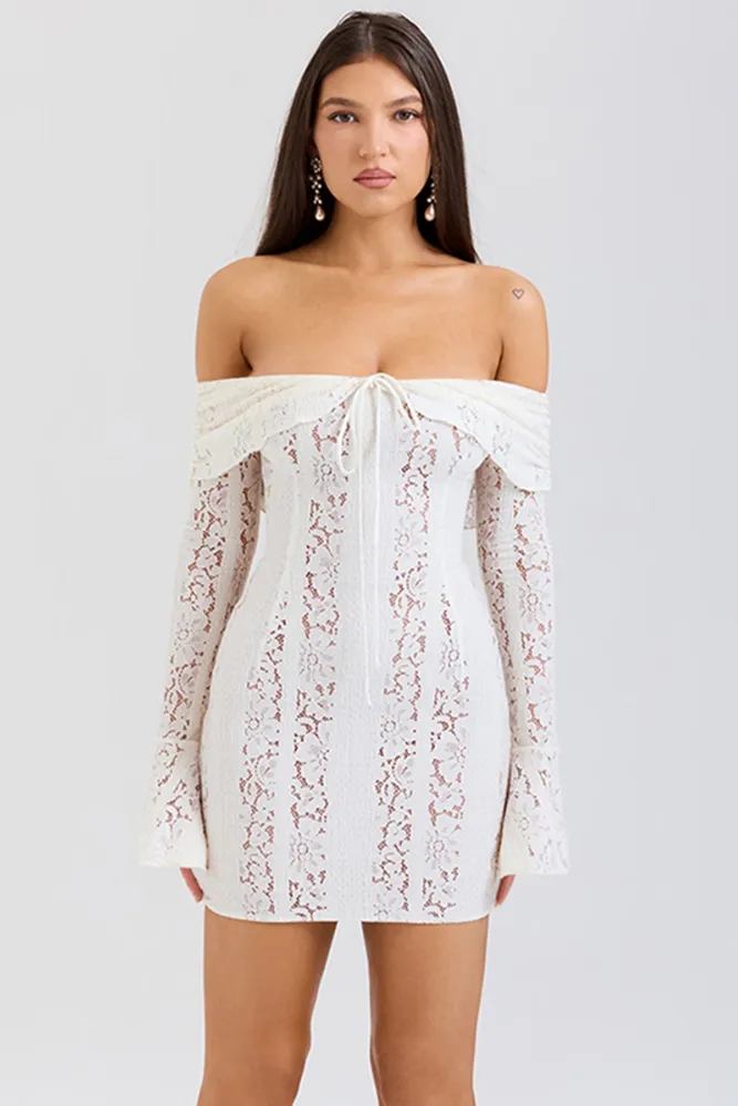 White Floral Offshoulder Dress - Image 1