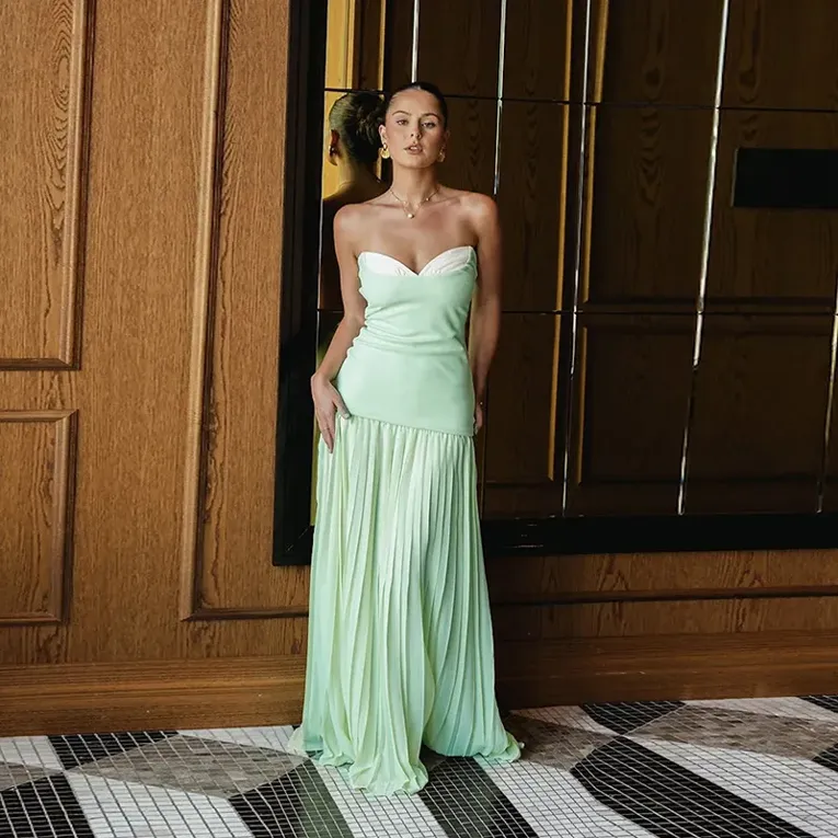 Mint Green Sweetheart Neck Maxi Dress - Image 1