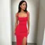 Red Solid Square Neck Bodycon Dress