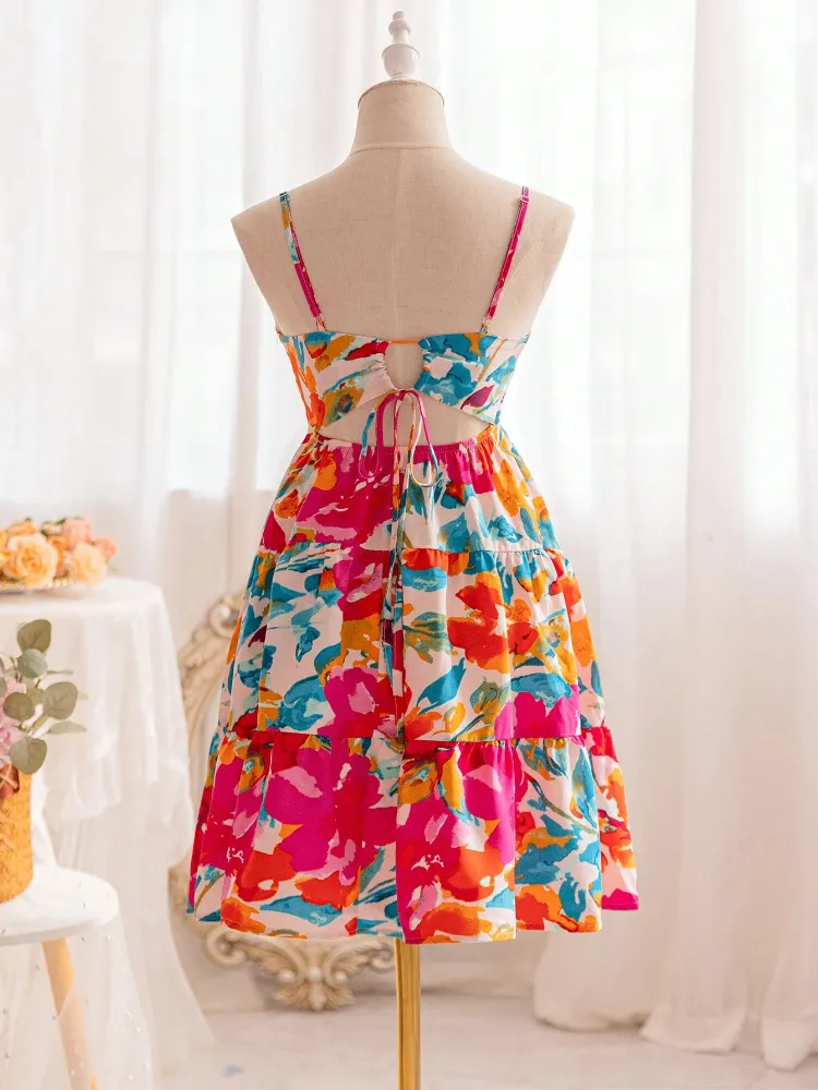 激安‼️未使用タグ付‼️ Tiered Floral Pleated Dress Women-2025-Spring-Summer-