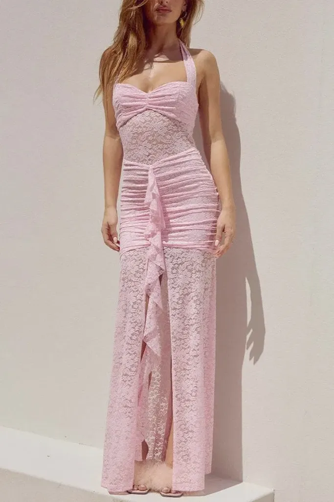 Floral Pink Ruffled Mermaid Dress - Image 1