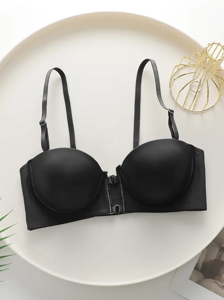Black Solid Wired Demi Bra - Image 1
