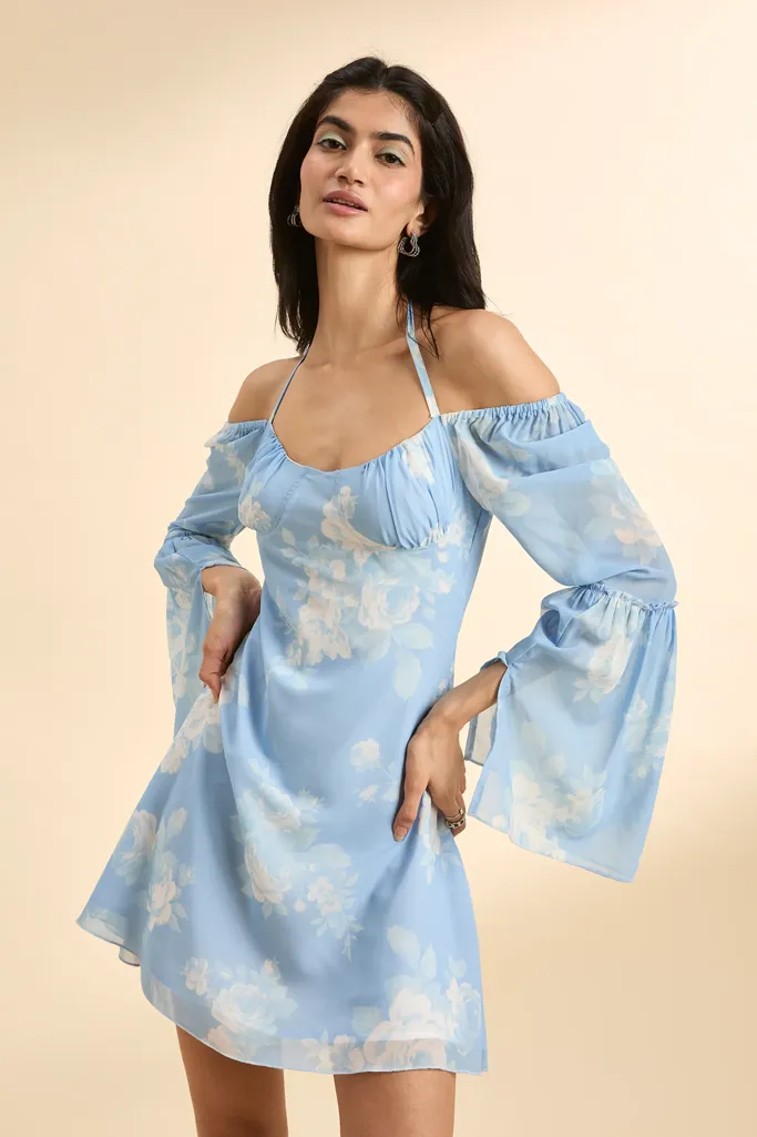 Halter Neck Floral Mini Dress - Image 1