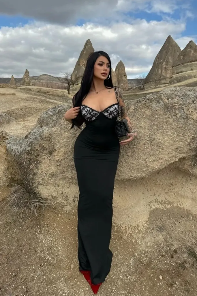 Black Lace Insert Maxi Dress - Image 1