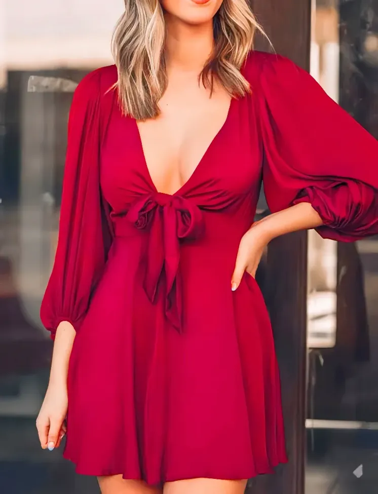 Maroon Fit Flare Mini Dress - Image 1