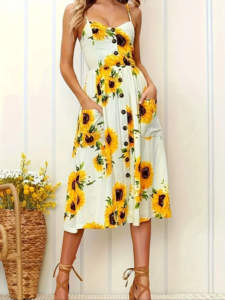 Floral Sweetheart Midi Dress - Image 1