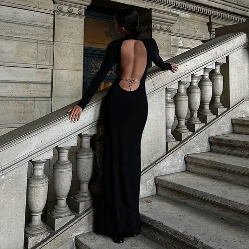 black high neck backless dress Black High Neck Backless Dress