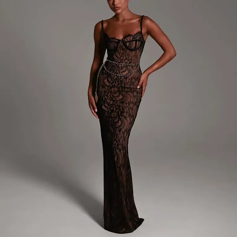 Black Floral Mermaid Dress - Image 1