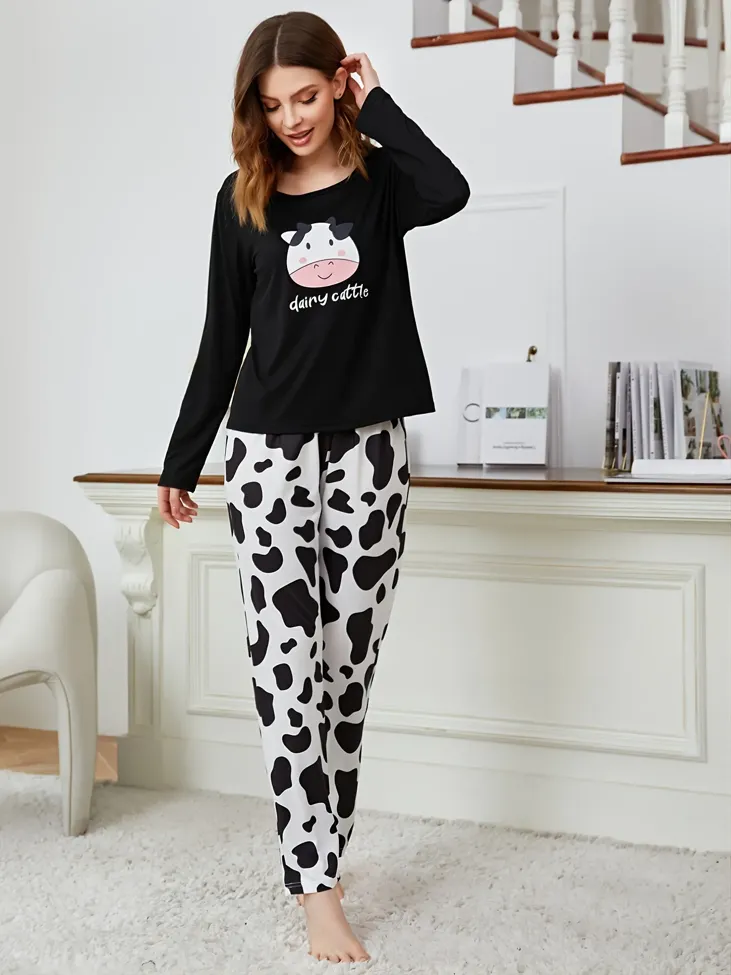 Black Animal Print Round Neck Co-Ord Set - Image 1