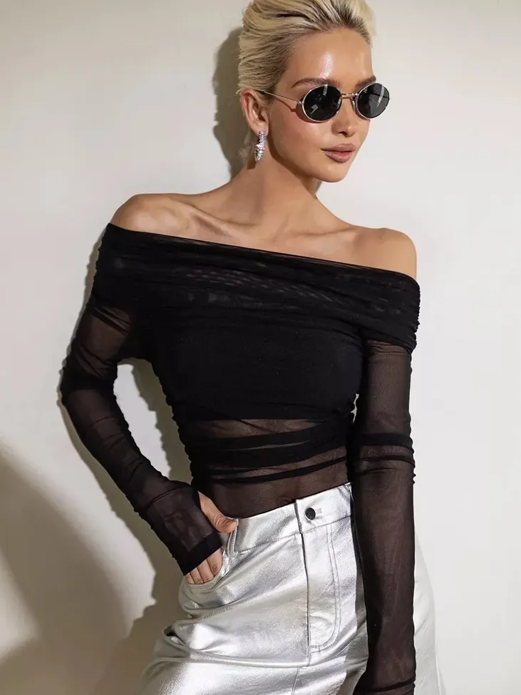 Black Solid Off Shoulder Top - Image 1