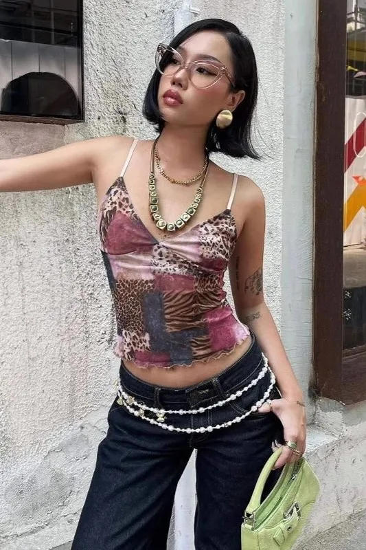 Maroon Animal Print Cami Top