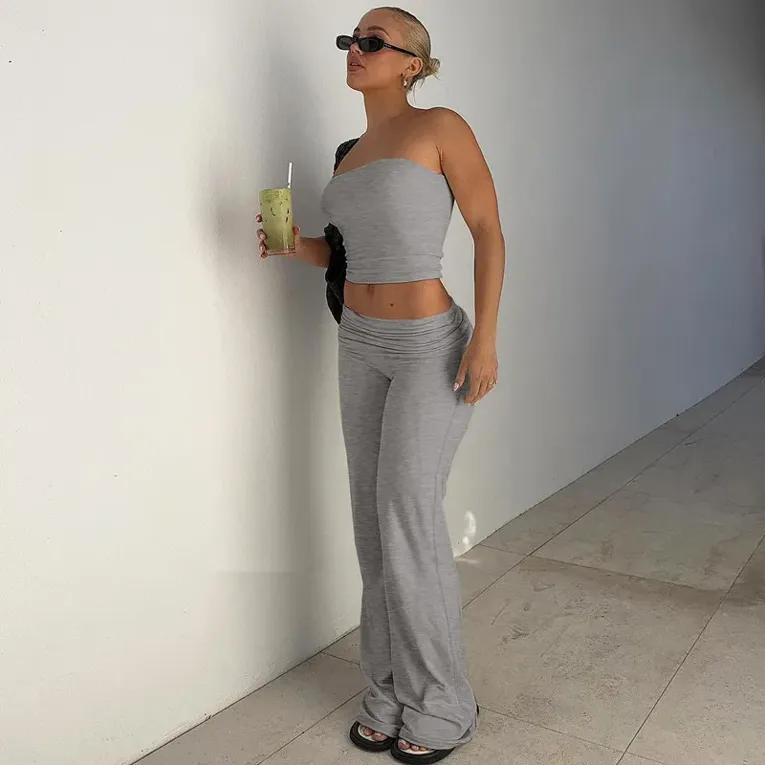 Light Grey Gathered Detail Co-Ord Set - Image 1