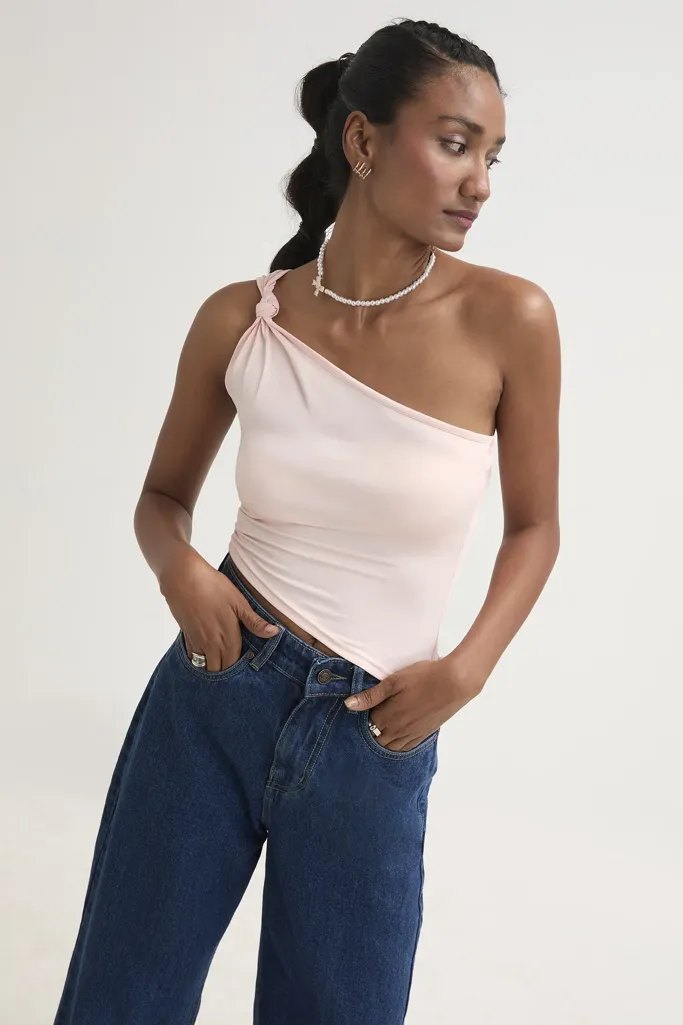 Pink Knotted Oneshoulder Crop Top - Image 1