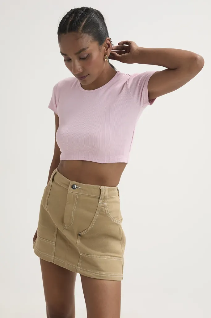 Pink Ribbed Crop Top - Image 1
