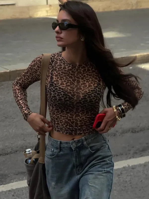 Brown Leopard Print Crop Top - Image 1