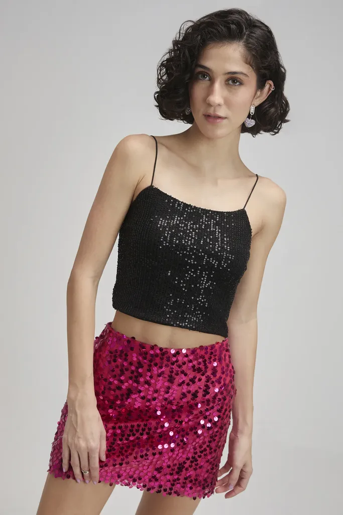 Black Sequinned Cami Top - Image 1