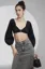 Black Solid Puff Sleeve Crop Top