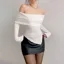 White Solid Ribbed Off Shoulder Top