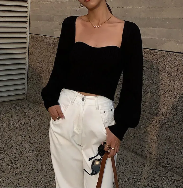Black Solid Sweetheart Neck Top - Image 1