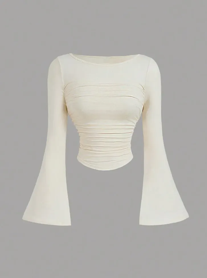 Cream Solid Round Neck Crop Top - Image 1