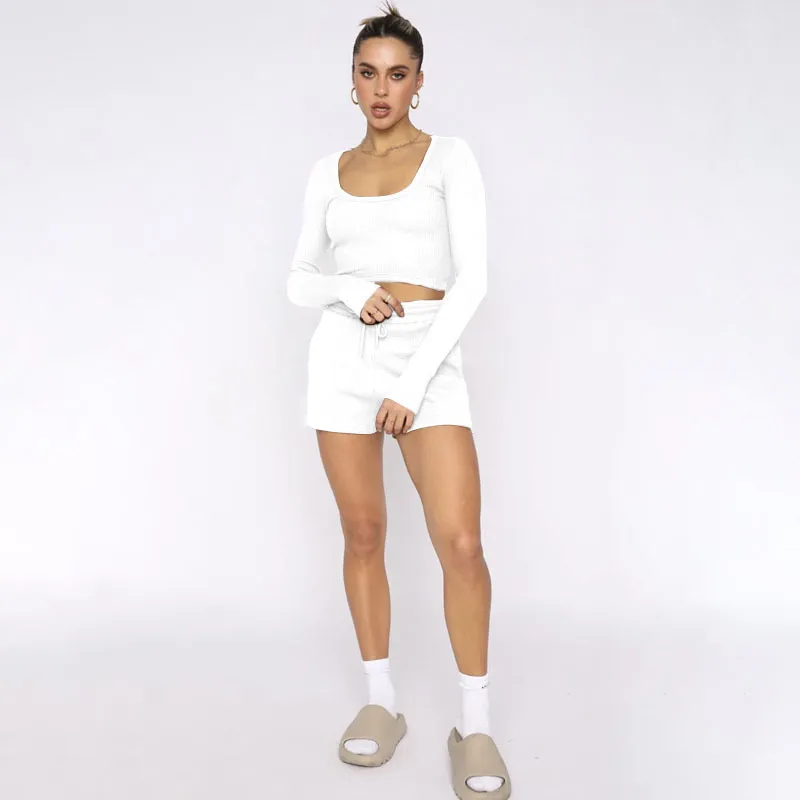 White Solid Shorts Co Ord Set - NEWME