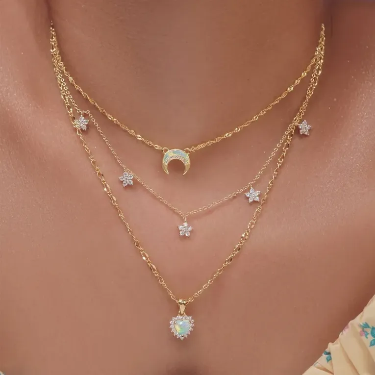 Imitation Gold Crescent Shaped Layered Necklace - Image 1
