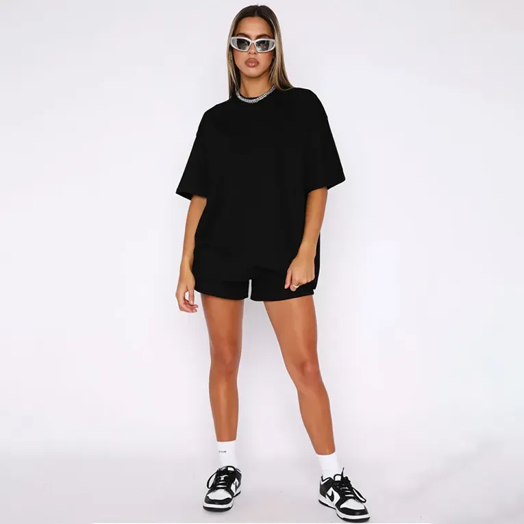 Black Solid Tshirt Shorts Co Ord Set - Image 1