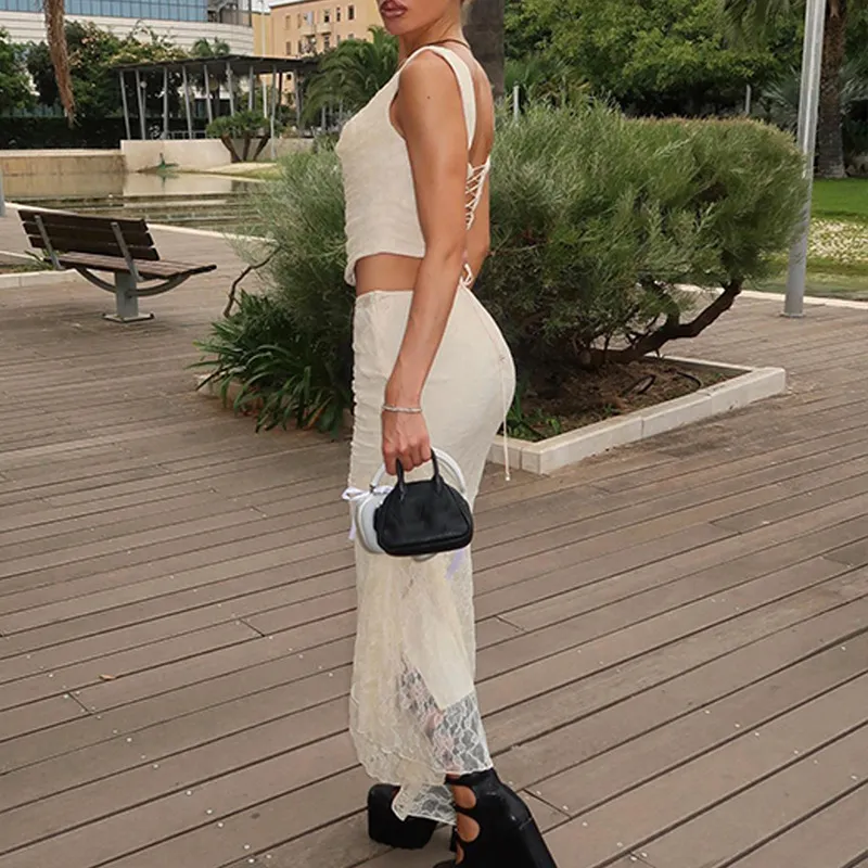 Off White Lace Skirt Co Ord Set - NEWME