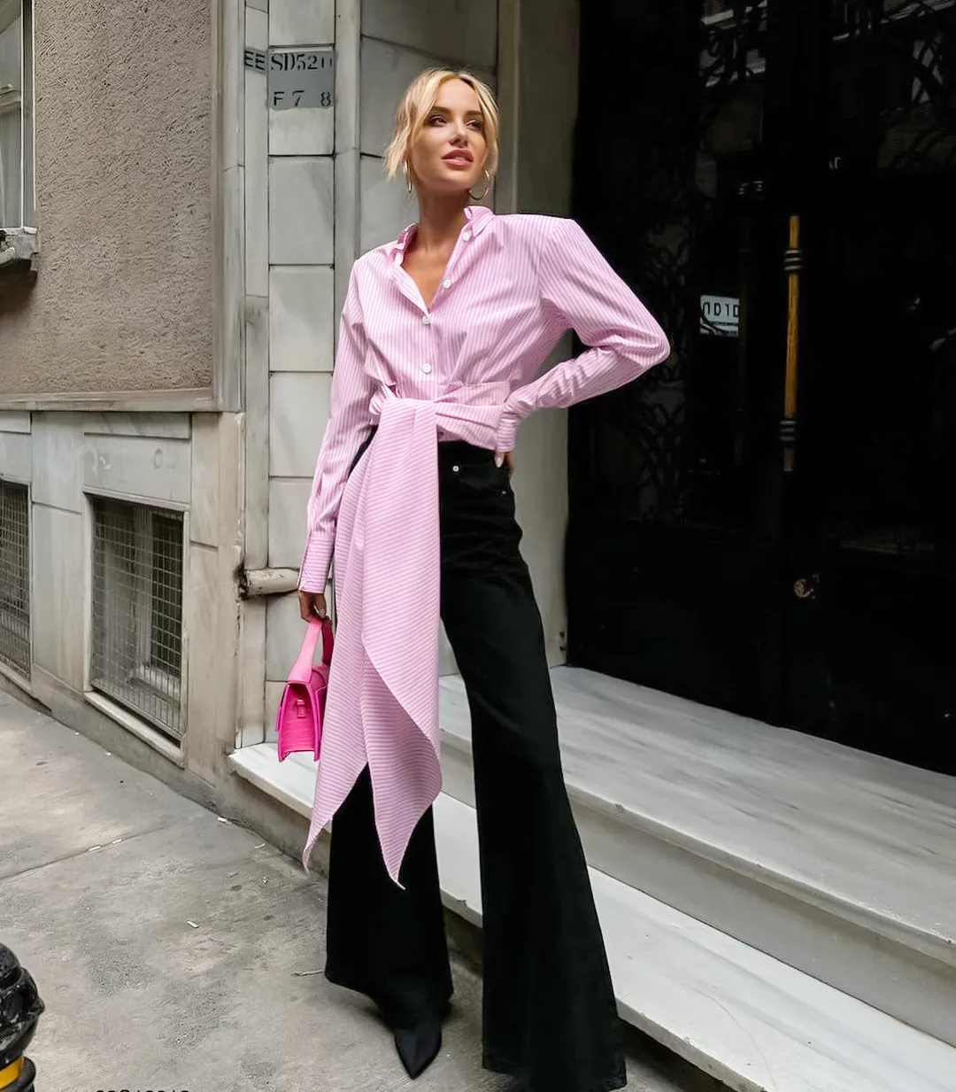 Light Pink Stripes Shirt Style Top