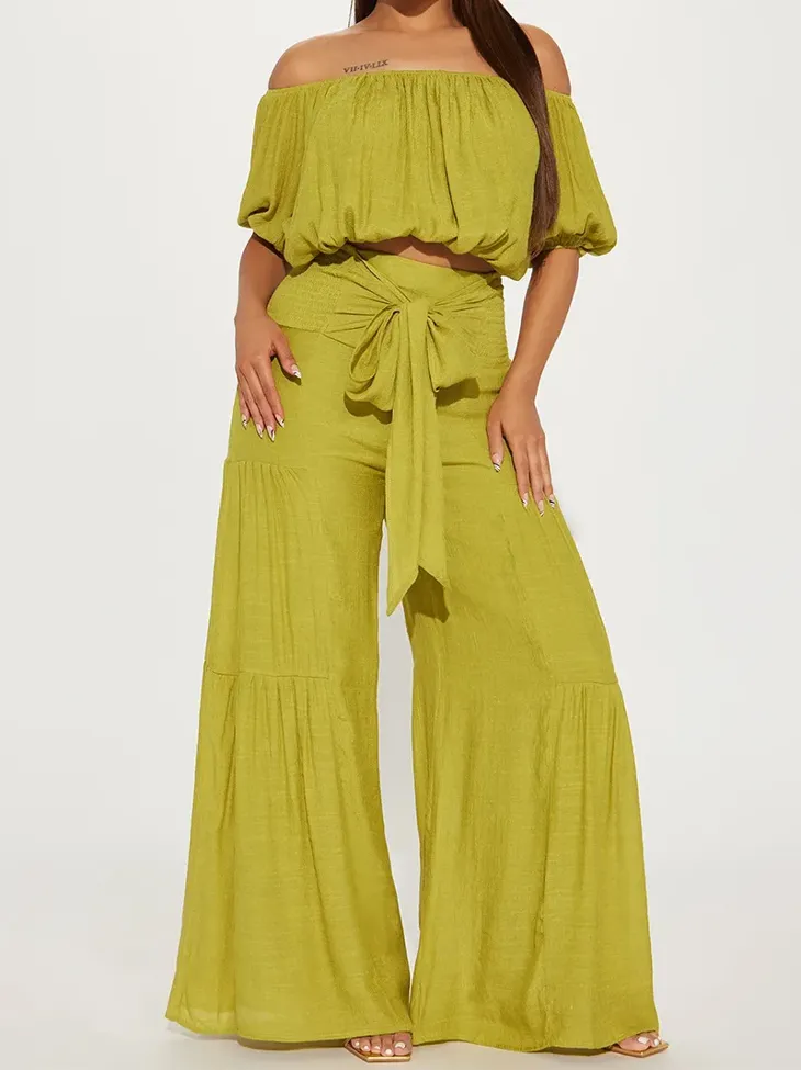 Lime Green Waist Tie Up Detail Co Ord Set - Image 1