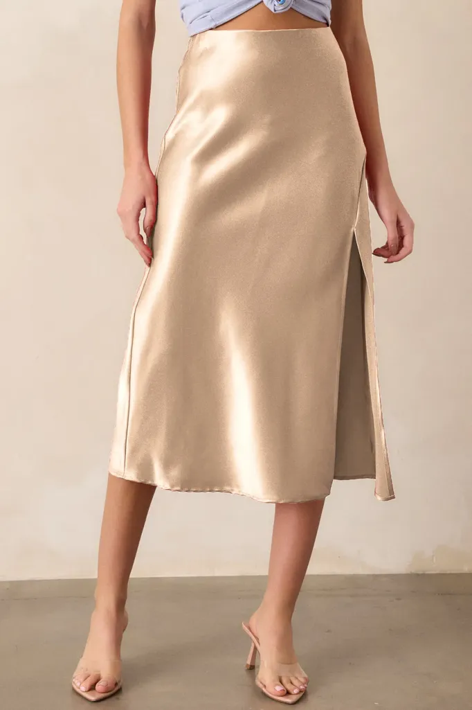 Champagne Solid Aline Midi Skirt - Image 1