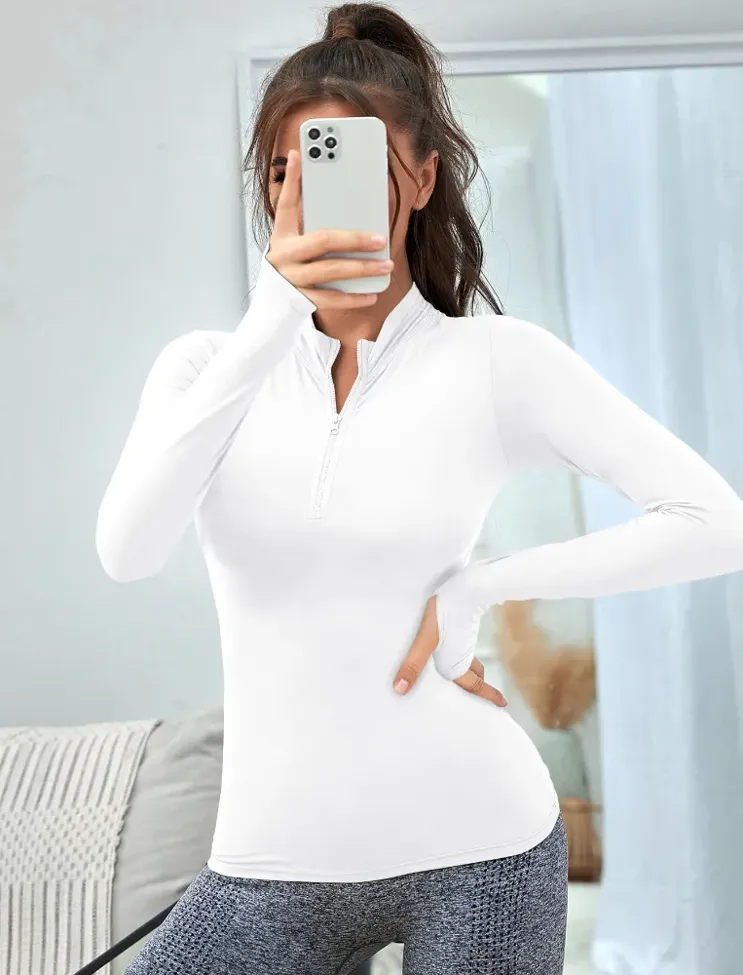 White Mock Neck Sports Top - Image 1