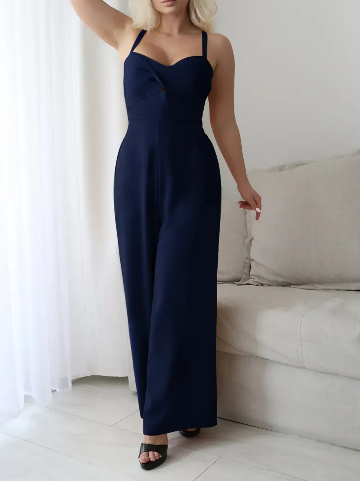 Navy Solid Twisted Detail Jumpsuit - Image 1