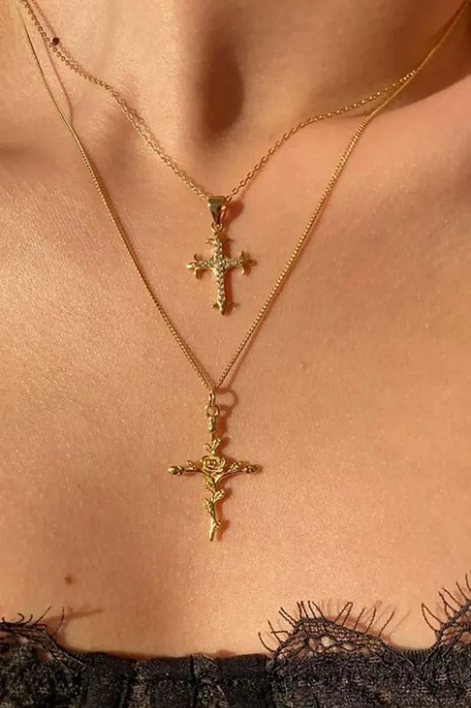 Gold Imitation Cross Layered Necklace - Image 1