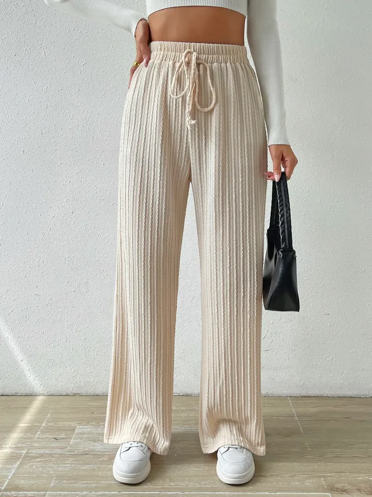 Beige Textured Straight Fit Trouser - Image 1