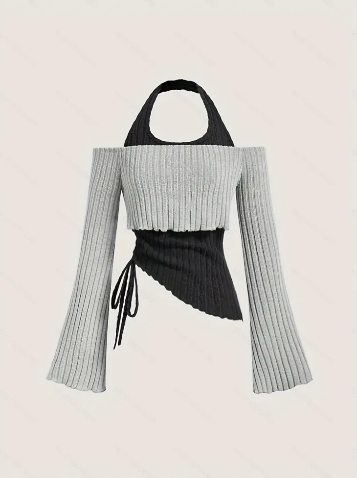 Light Grey Colourblocked Crop Top - Image 1