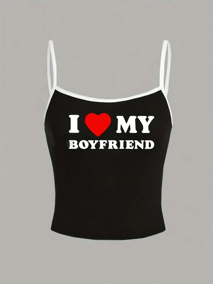Black Typography Cami Crop Top - Image 1