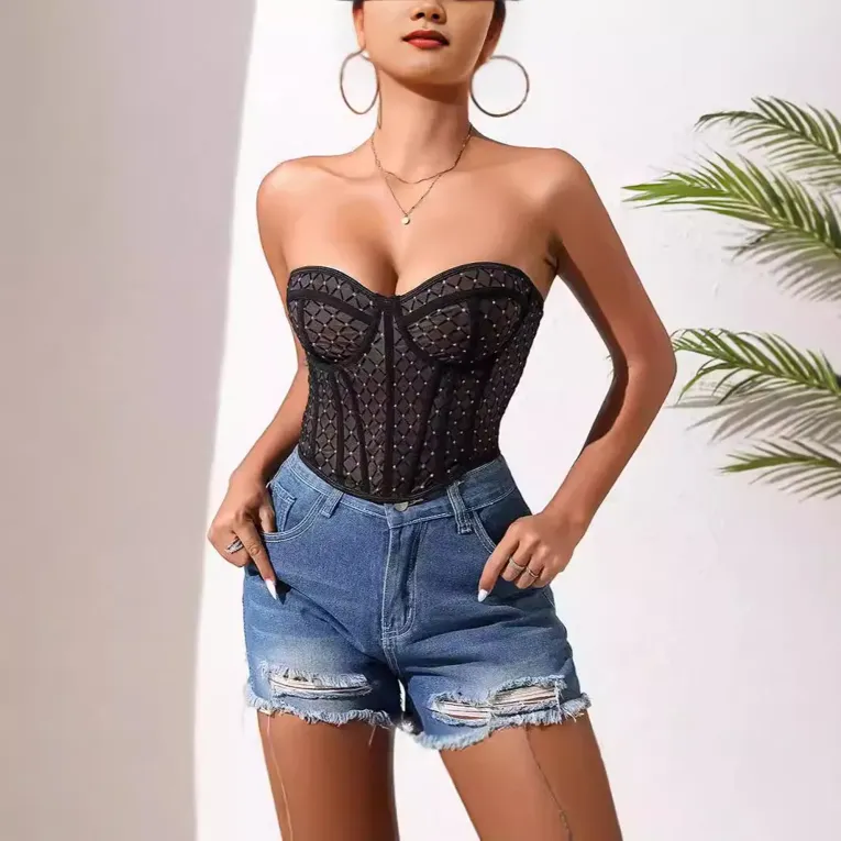 Black Embellished Corset Top - Image 1
