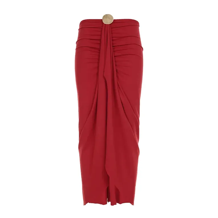 Red Solid Stylised Maxi Skirt - Image 1