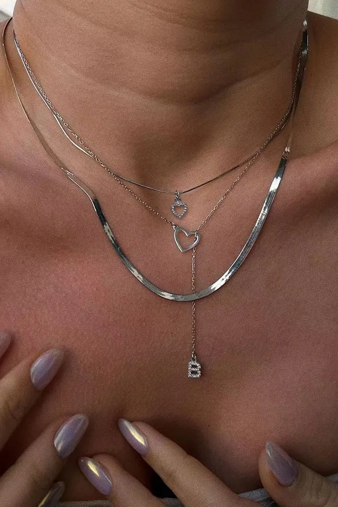 Silver Imitation Heart Layered Necklace - Image 1