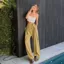 Khaki High Rise Pleated Pants