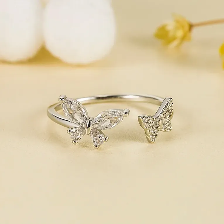 Silver Imitation Embellished Butterfly Shaped Ring - Image 1