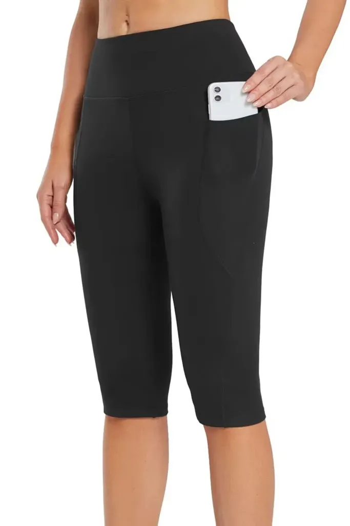 Black High Rise Kneelength Leggings - Image 1
