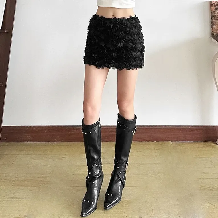 Black Floral Structure Micro Mini Skirt - Image 1