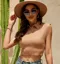 Nude Solid Collared Neck Crop Top