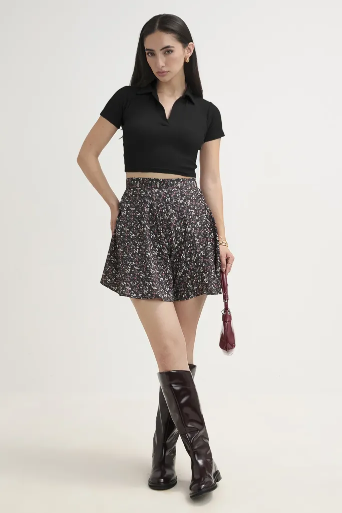 Black Cropped Polo Top - Image 1