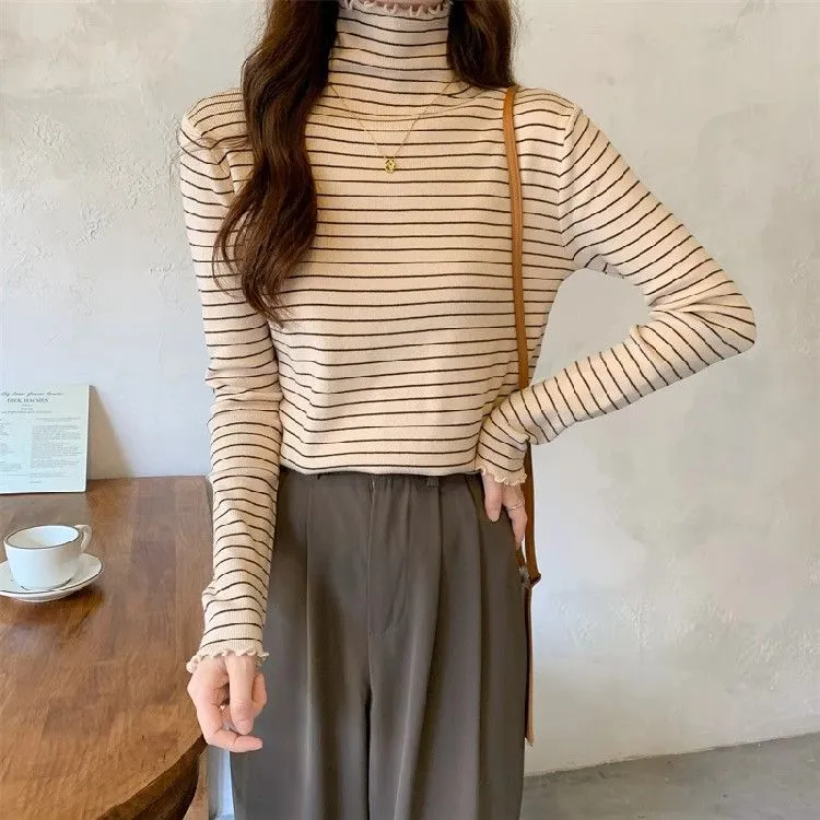 Beige Striped High Neck Top - Image 1