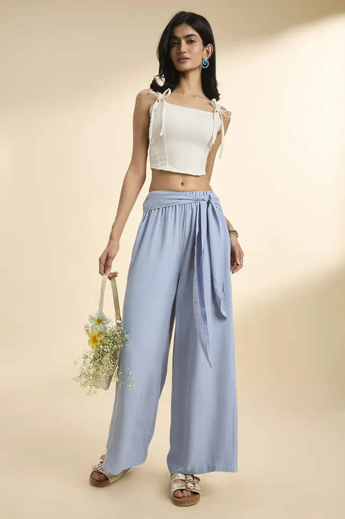 Blue Tie-up Detail Parallel Trouser - Image 1