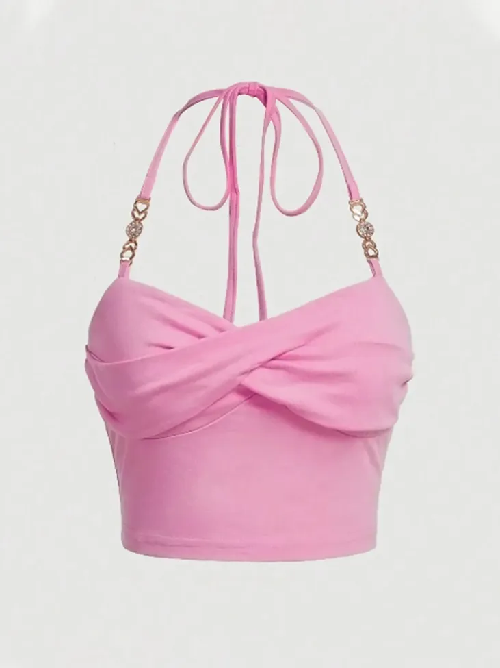 Light Pink Halter Neck Crop Top - Image 1