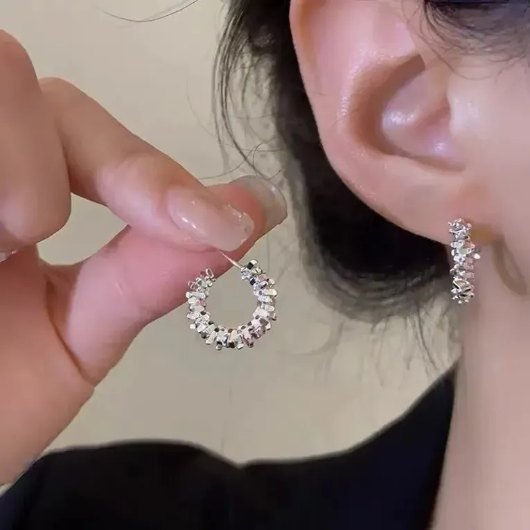 Silver Imitation Hoop Earrings - Image 1